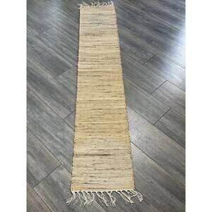 Pier 1 Woven Table Runner 13”x 71” Beige Tassels Rustic Boho Farmhouse Coastal